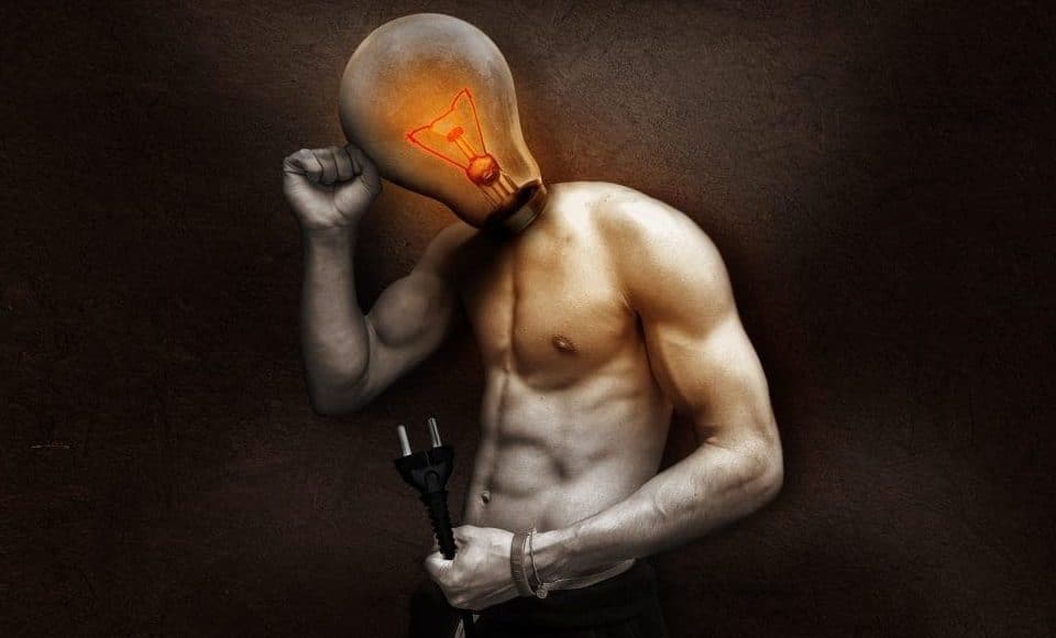Verlichting: man met licht in zijn hoofd die aangaat